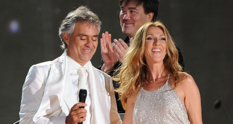 Andrea Bocelli, resplendent in a crisp white suit, awaits a special guest on stage. Suddenly, Celine Dion emerges in a sparkling silver dress. Together, they deliver a history-making rendition of “The Prayer,” now the most-watched version with over 198 million views.
